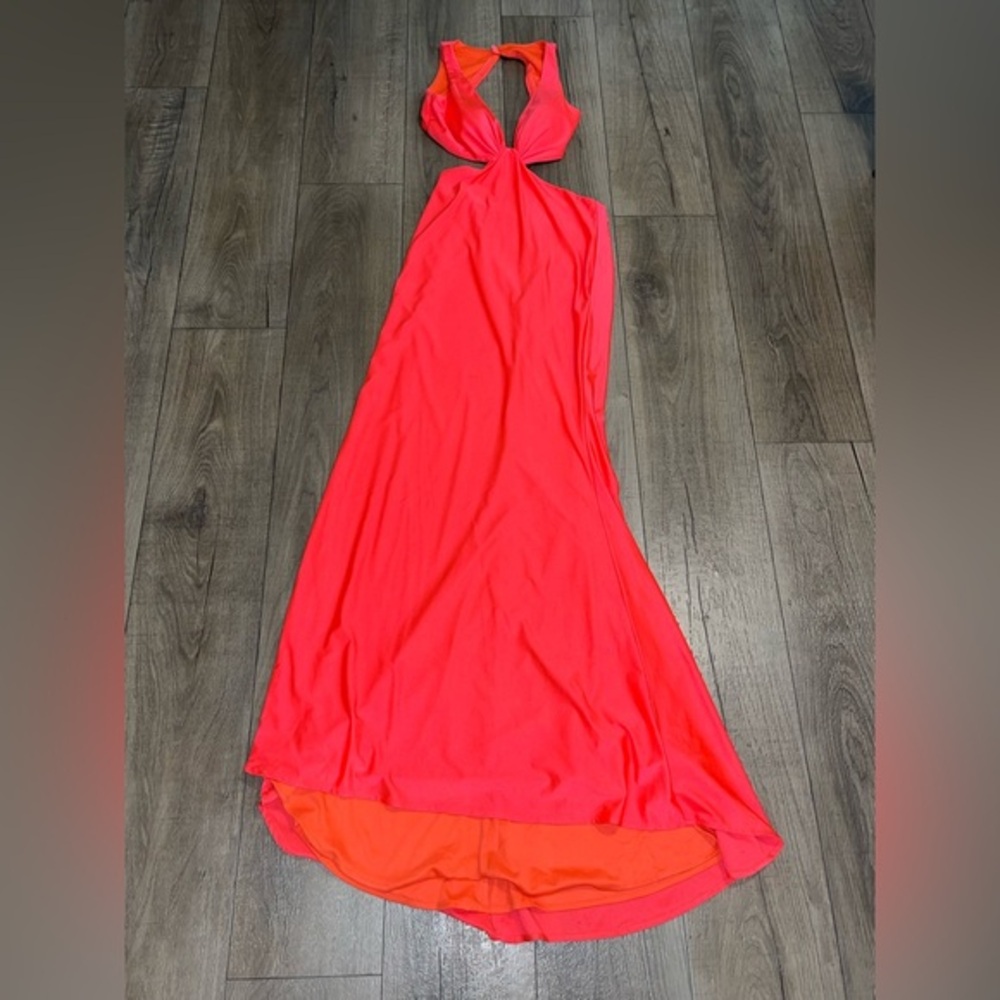 Faviana Glamour Long Formal Sexy Ruched Booty Cut-Out Crop Top Dress Size 6